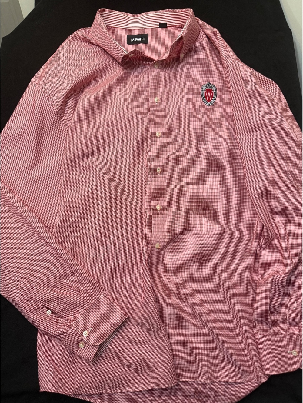 Ashworth Red Button-Down Shirt with Wisconsin W Crest - Size XXXL